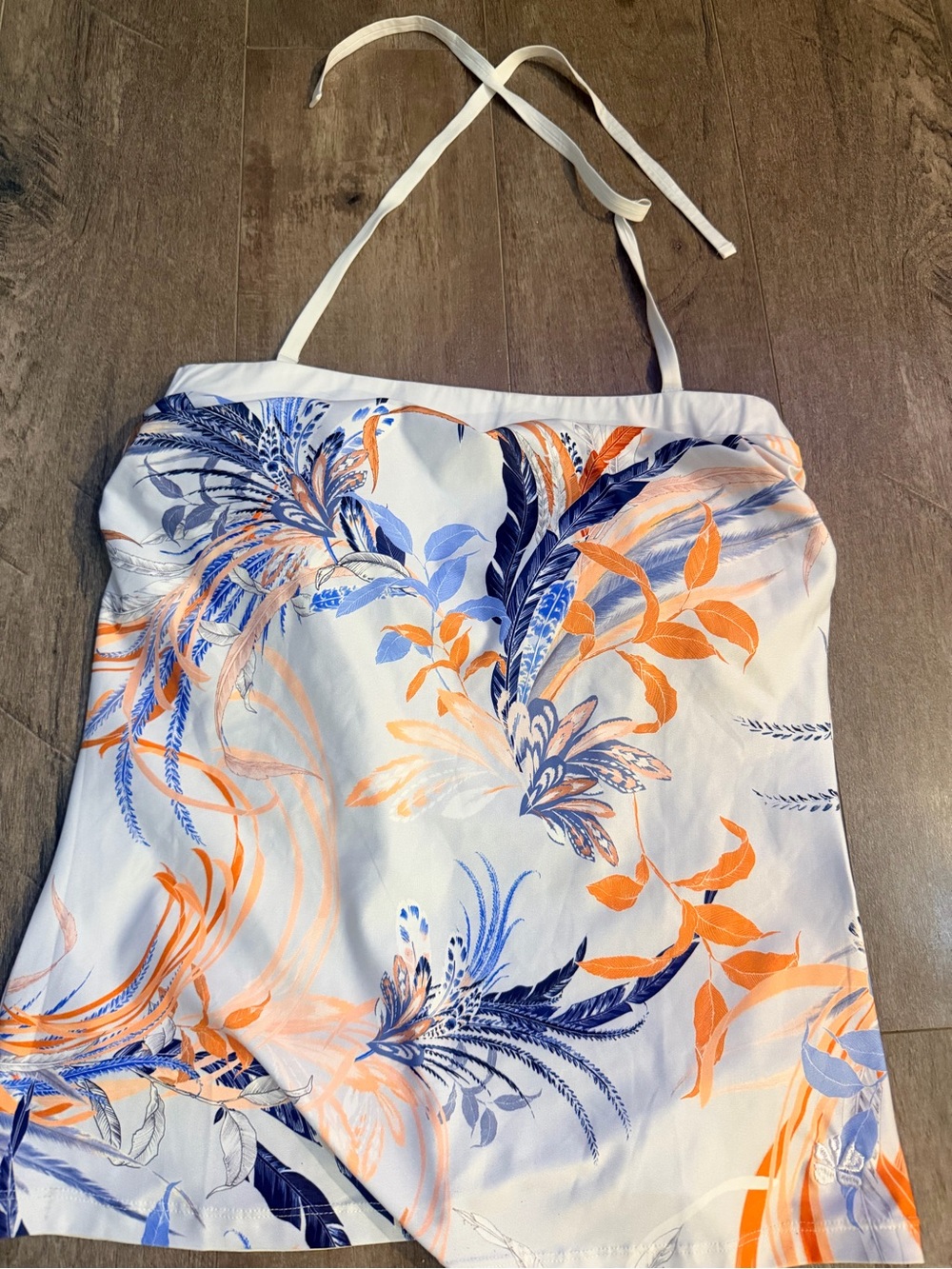 Hapari White Floral Tankini Top with Blue and Orange Print